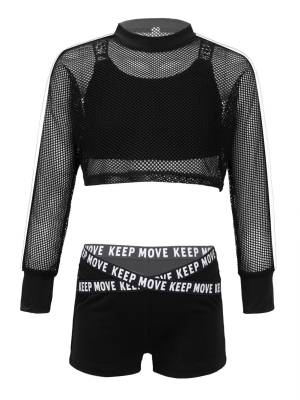 Kids Girls 3pcs Crop Vest with Cover Up and Shorts Gym Sport Set