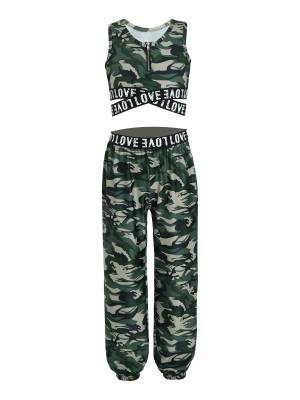 Girls 2pcs Tank Crop Top and Pants Gym Fitness Sport Set