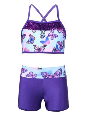 Kids Girls 2pcs Sequins Mermaid Scales Tank Top with Bottoms Set front image