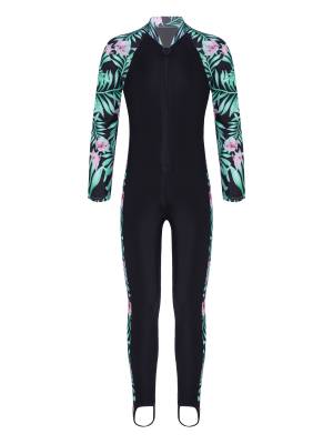 Kids Girls Long Sleeves Zipper Rash Guard One Piece Swimsuit front image