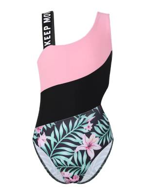 Kids Girls Color Block Floral Print One-Piece Swimsuit front image