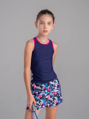 Kids Girls 2Pcs Sleeveless Top & Skirt with Built-in Shorts Sport Set