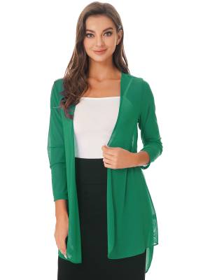 Women 3/4 Sleeve Chiffon Plus Size Cardigan High-Low Long Shrug