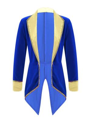 Kids Girls Showman Costume Lapel Collar Long Sleeves Tuxedo Coat