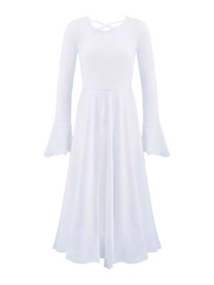 Kids Girls Long Sleeve Crisscross Neckline Ruffle Lyrical Dance Maxi Dress front image