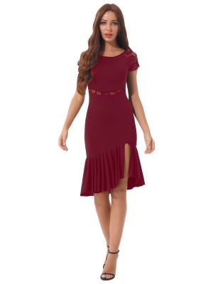 Women Floral Lace Side Slit Latin Jazz Dance Dress front image