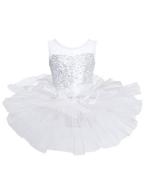 Girls Sleeveless Sequins Ballet Dance Gymnastics Leotard Dress front image