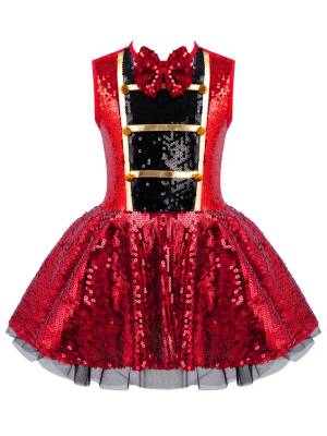 Kids Girls Sleeveless Shiny Sequins Leotard Dress front image