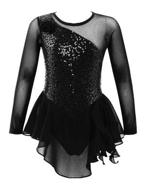 Kids Girls Sequins Hollow Back Ballet Dance Skating Leotard Dress
