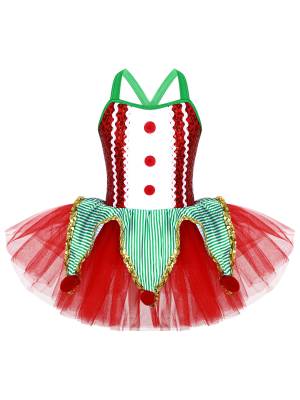 Kids Girls Christmas Sleeveless Crisscross Back Sequins Mesh Tutu Dress front image