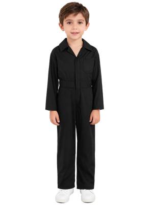 Kids Boys Long Sleeve Zipper Solid Color Coverall Casual Jumpsuit front image