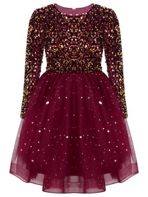 Kids Girls Christmas Sequin Velvet Tulle A-line Dress front image