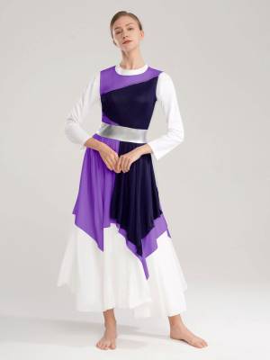 Women Color Block Sleeveless Praise Dance Dress(not include white underdress)