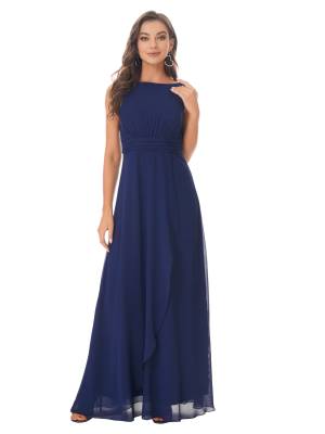 Women Solid V Back Maxi Bridesmaid Dresses