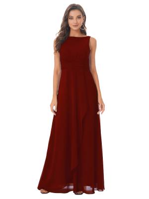 Women Solid V Back Maxi Bridesmaid Dresses
