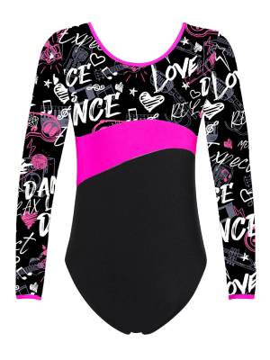 Kids Girls One-piece Long Sleeves Printed Gymnastics Leotard front image