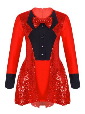 Kids Girls Long Sleeves Sequins Cosplay Leotard