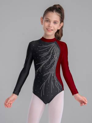 Kids Girls Long Sleeve Keyhole Back Gymnastics Leotard