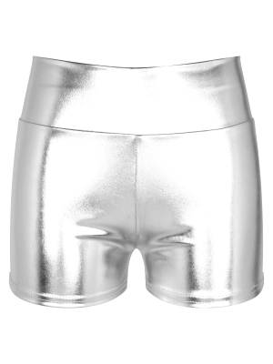 Women Metallic Patent Leather Jazz Dance High Waist Shorts