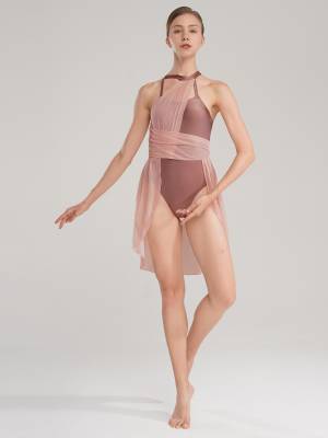 Women Sleeveless Chiffon Lyrical Dance Leotard Dress front image