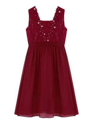 Kids Girls Lace Bodice Backless Chiffon Wedding Dress front image