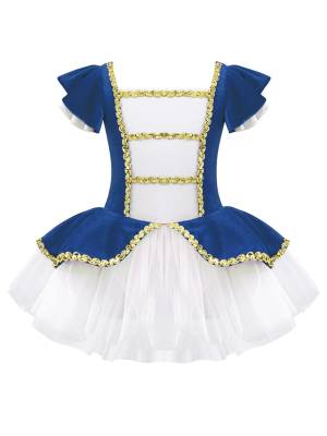 Kids Girls Square Neck Short Sleeves Sequin Leotard Dress