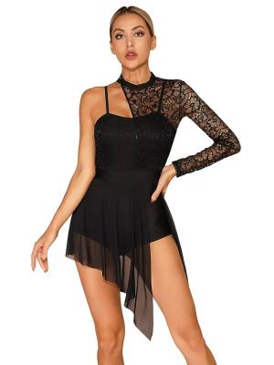 Women One Shoulder Split Leotard Dresses for Lyrical Dance front image