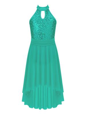 Kids Girls Sleeveless Sequins High Low Lyrical Dance Dress front image