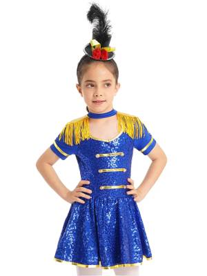Kids Girls Short Sleeve Allover Sequin Honor Guard Circus Dress front image