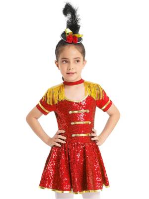 Kids Girls Short Sleeve Allover Sequin Honor Guard Circus Dress