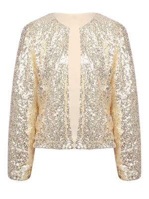 Women Sequin Open Front Coat Long Sleeve Outwear for Cocktail front image