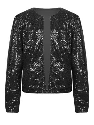 Women Sequin Open Front Coat Long Sleeve Outwear for Cocktail front image