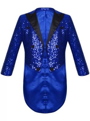 Kids Boys Full Sequin Tailcoat Lapel Open Front Blazer