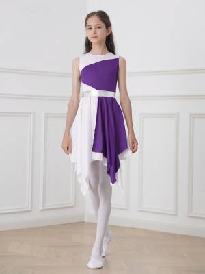 Kids Girls Sleeveless Colorblock Praise Worship Dance Dress