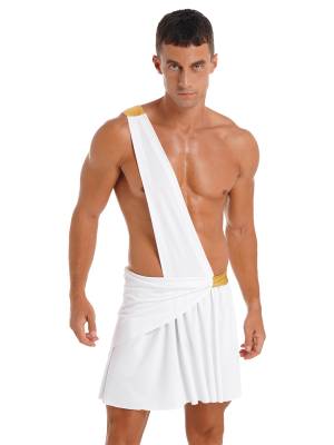 Men Halloween Skirt Cosplay Costume One Shoulder Strap Ruffle front image