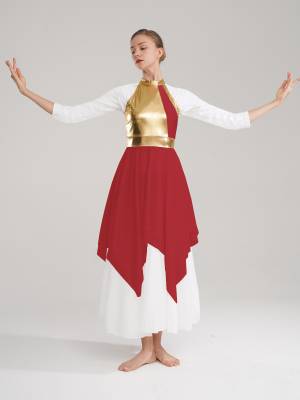 Women Color Block Sleeveless Lyrical Dance Dress(no white underdress)