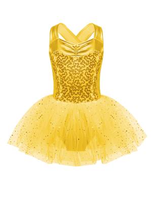 Kids Girls Sleeveless V Neck Sequins Crisscross Ballet Dance Dress front image