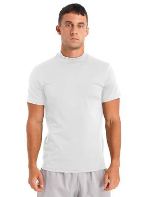 Men Mock Neck Short Sleeve Solid Color Slim Fit T-shirt front image