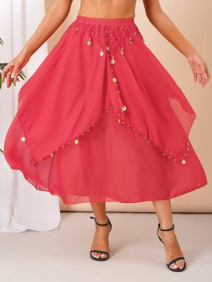 Women Sequin Beaded Chiffon Belly Dance Skirts