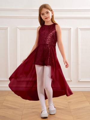 Kids Girls Sleeveless Sparkly Sequin Jumpsuit Dress