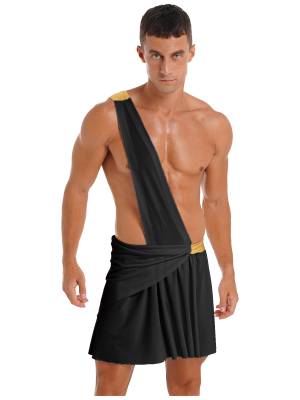 Men Halloween Skirt Cosplay Costume One Shoulder Strap Ruffle