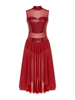 Women Sparkly Sequins Backless Dress Lyrical Dance Leotard Dress front image