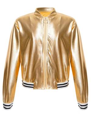 Kids Girls Glossy Long Sleeve Zipper Jacket Coat