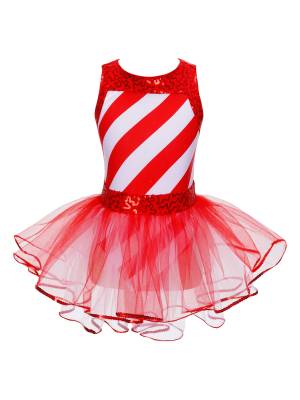 Kids Girls Christmas Sleeveless Sequins Bowknot Back Tulle Tutu Dress front image