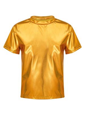 Girls/Boys Metallic Shiny Short Sleeve Round Neck Dance T-shirt
