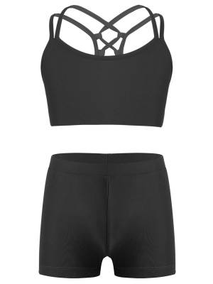 Kids Girls Two Pieces Sleeveless Crop Top and Shorts Swimsuit Set