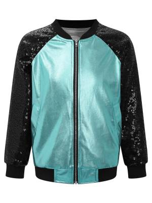 Kids Girls Sequins Long Sleeve Front Zipper Jacket Coat front image