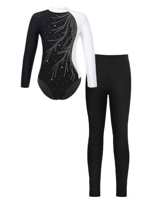 Kids Girls 2pcs Long Sleeve Mock Neck Leotard and Leggings Gymnastic Set front image