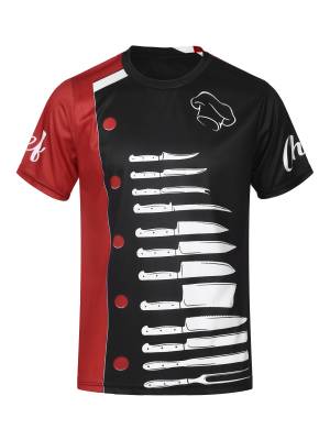 Men Round Neck Short Sleeve Cooking Utensil Print Chef T-shirt