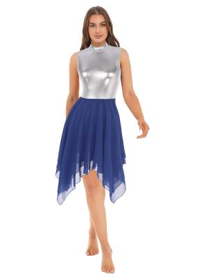 Women Sleeveless Metallic Color Block Lyrical Dance Dress front image